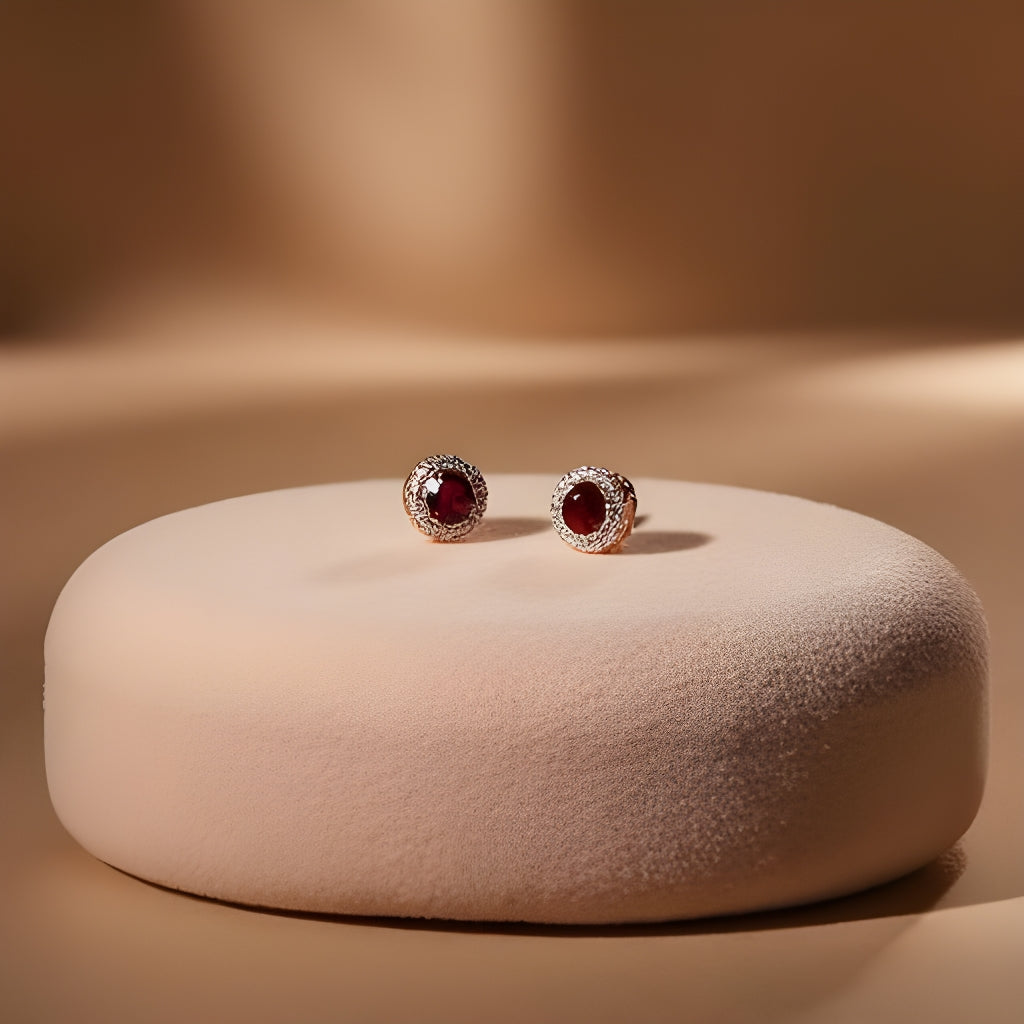Garnet Halo Rose Gold Earrings