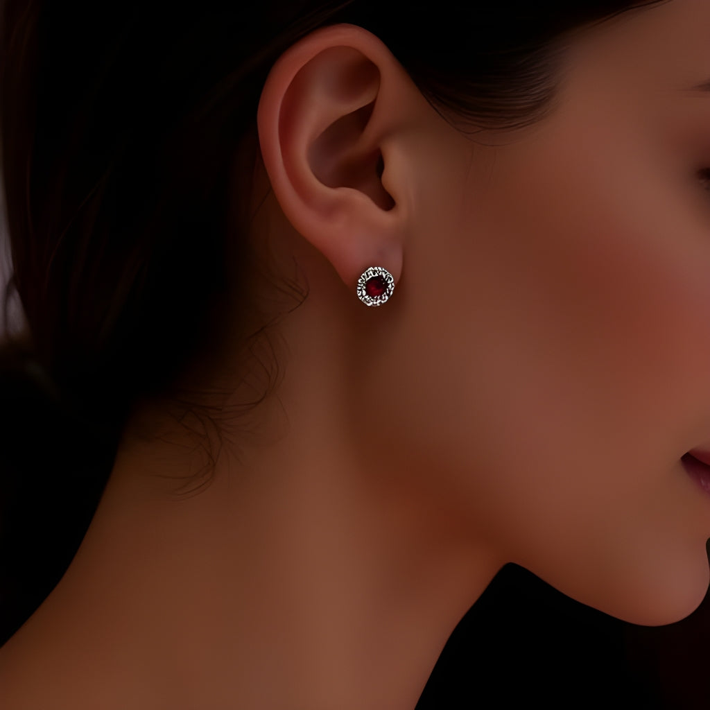 Garnet Sterling Silver Halo Earrings