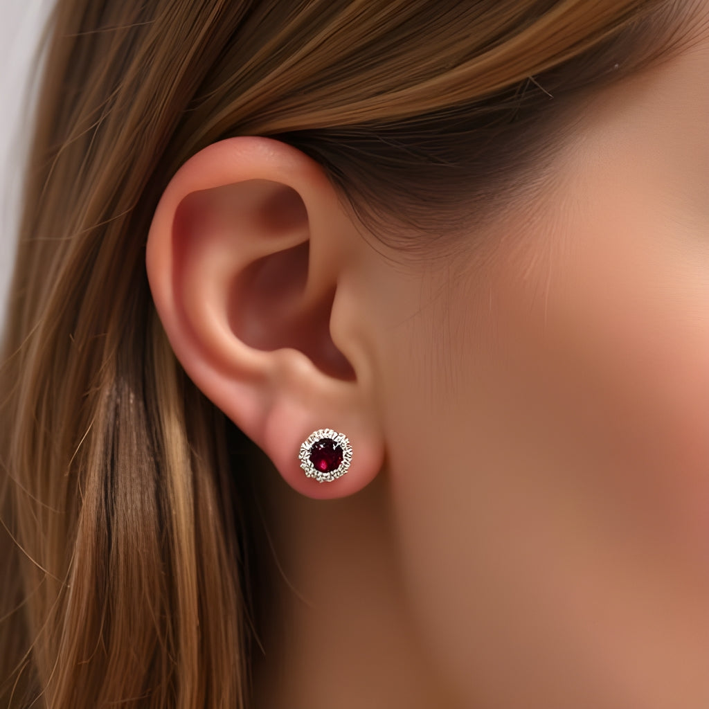 Garnet Sterling Silver Halo Earrings