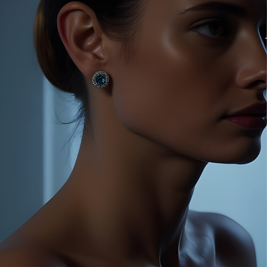 Aquamarine Halo Earrings