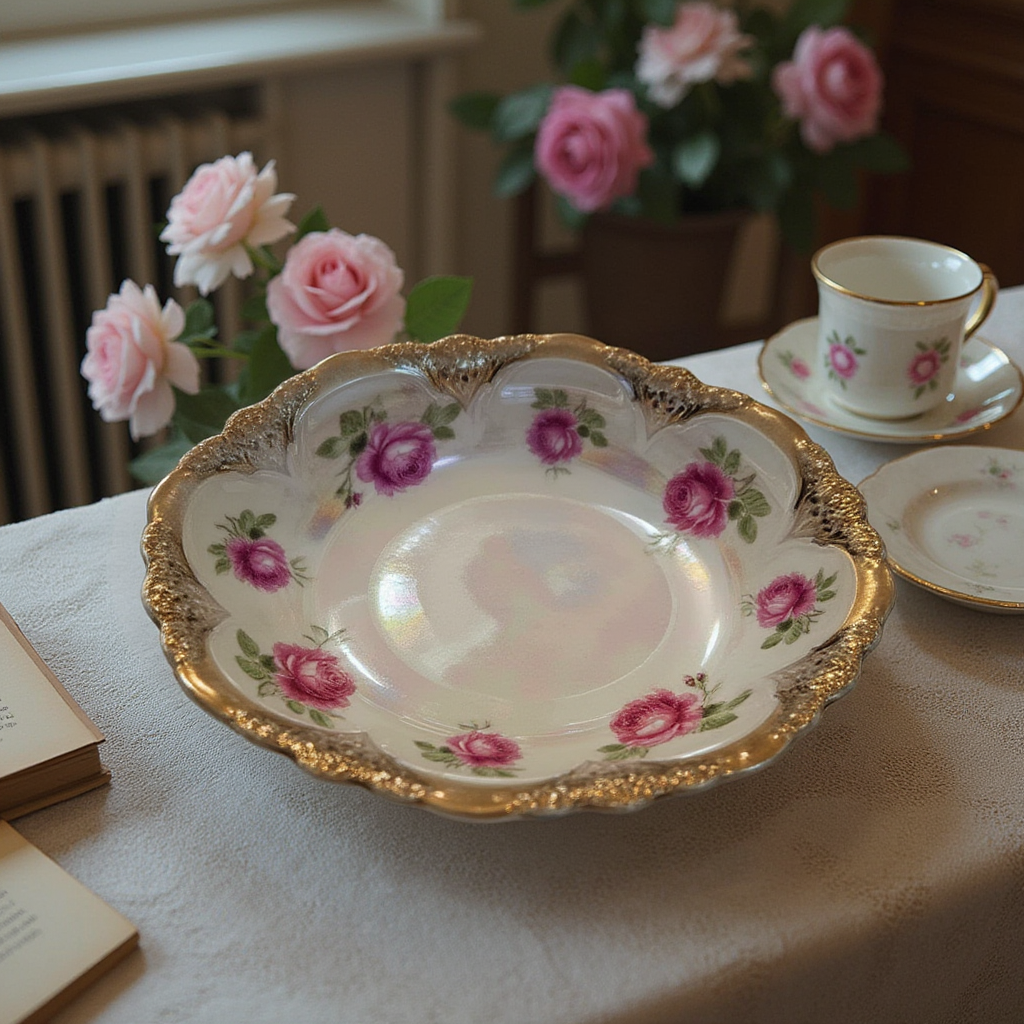 Hand Painted Bowl with Gold Trim