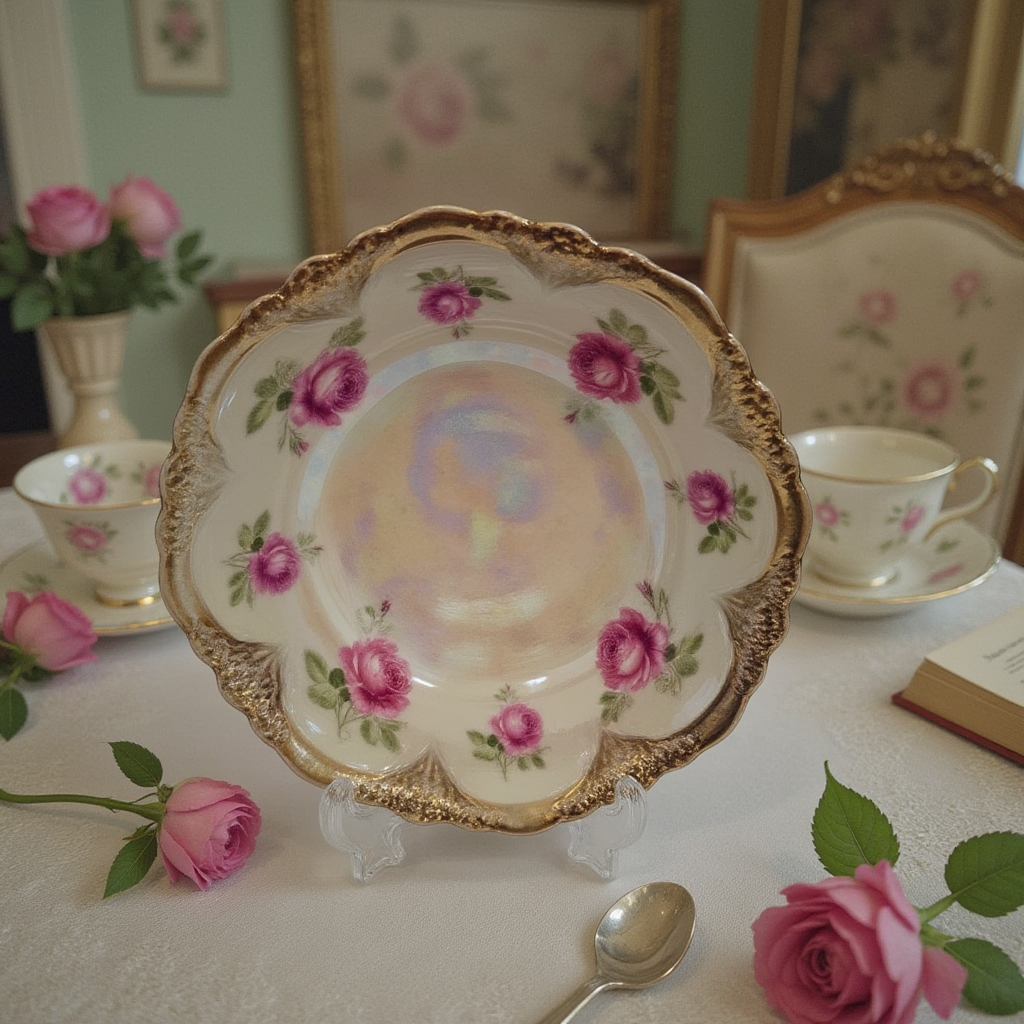 Hand Painted Bowl with Gold Trim