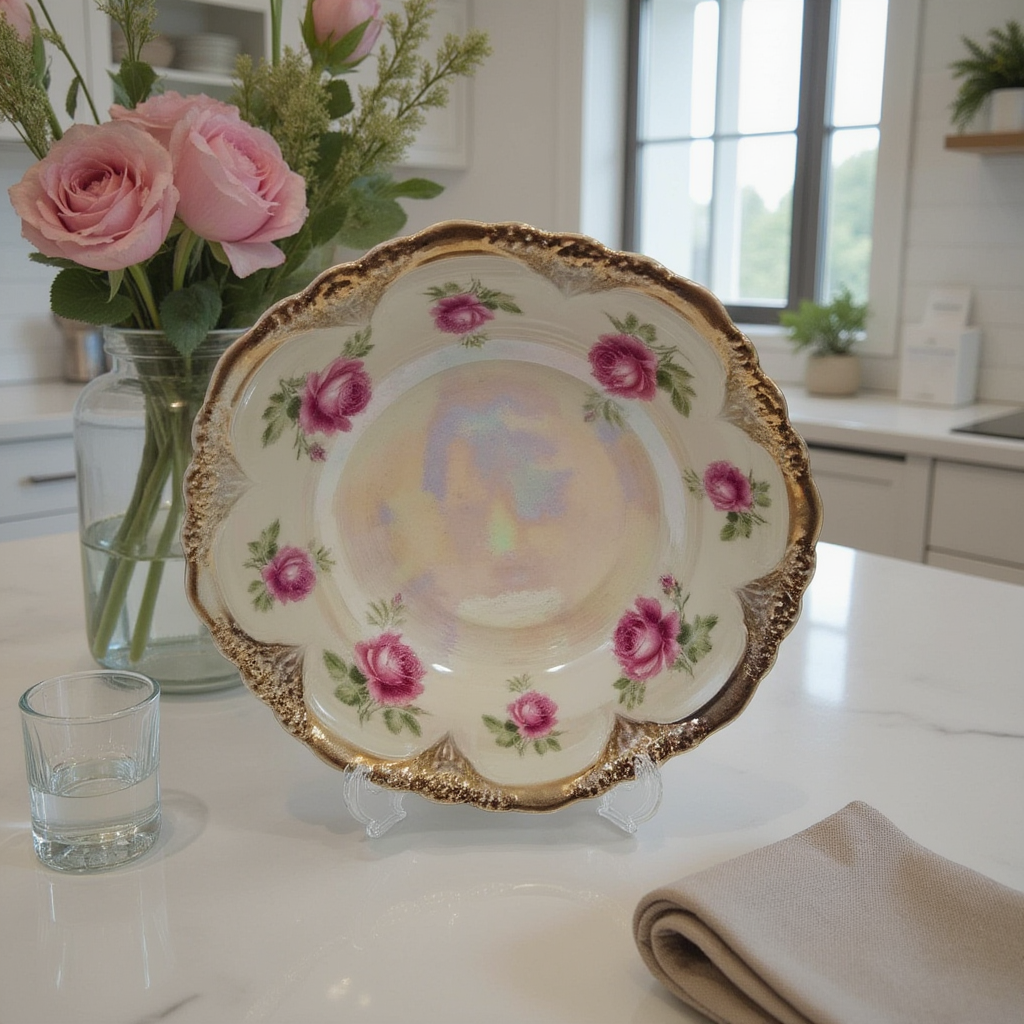 Hand Painted Bowl with Gold Trim