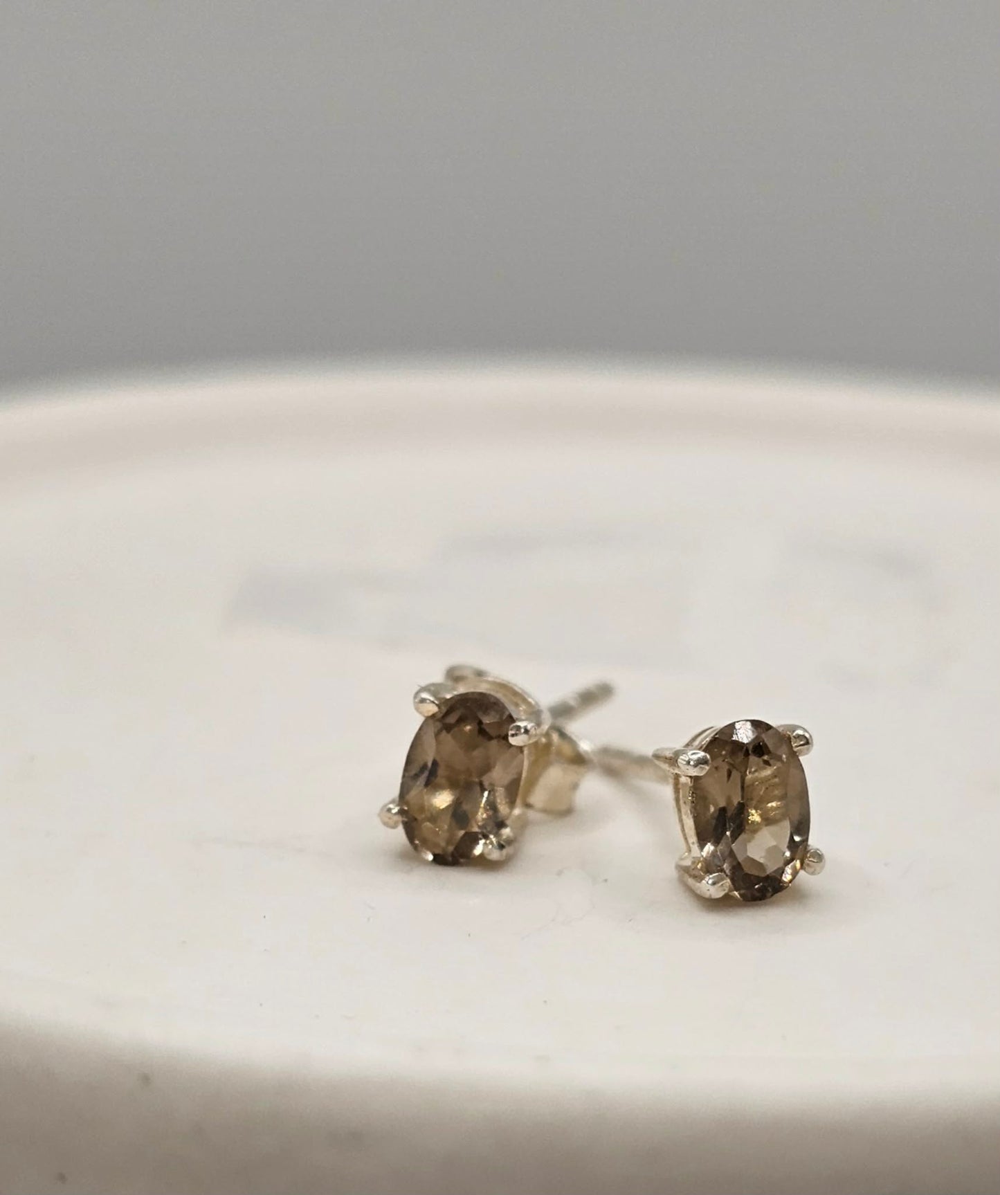 Smoky Quartz Oval Studs