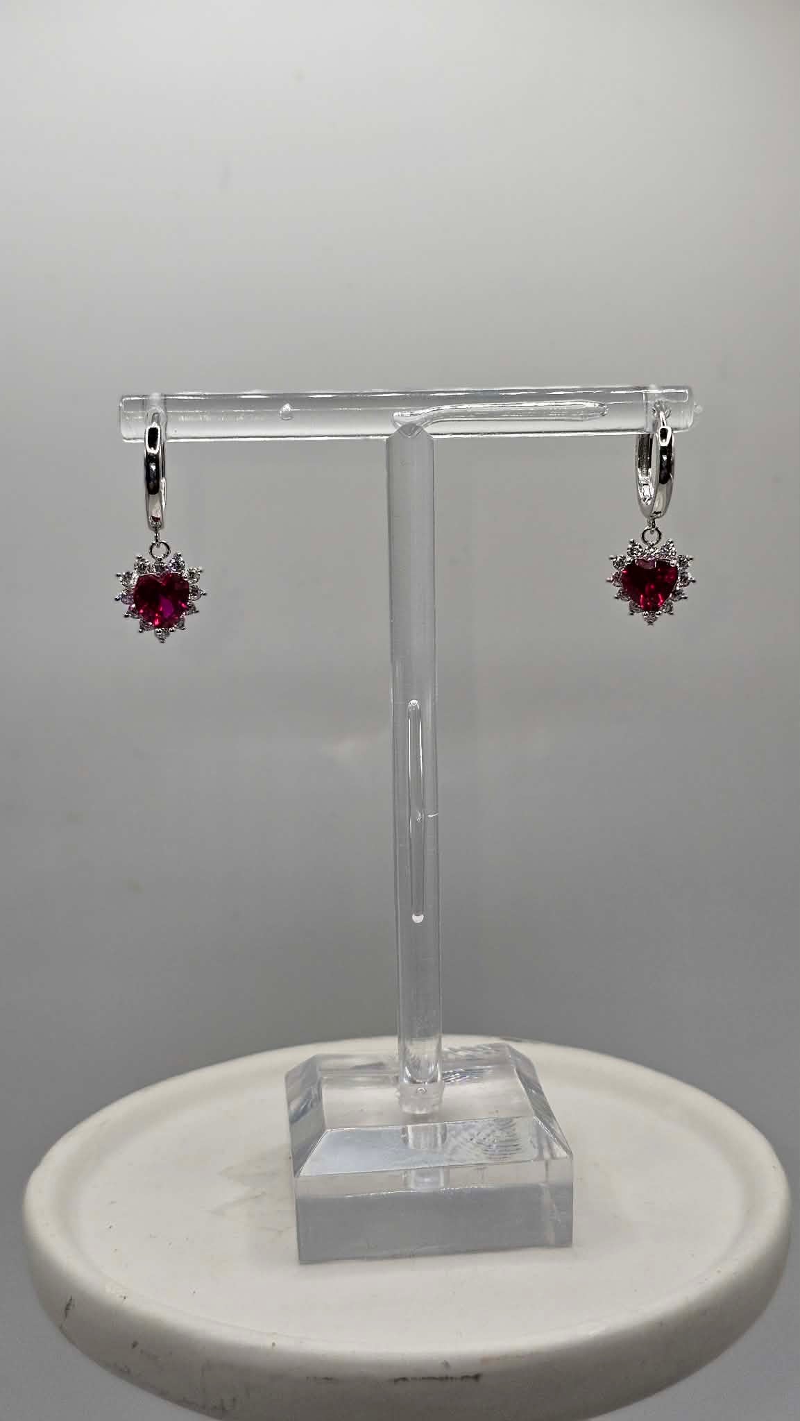 Ruby Heart Drop Earrings