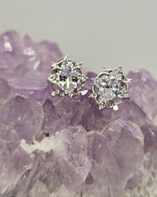 Art Deco Inspired Quartz Sterling Silver Stud Earrings