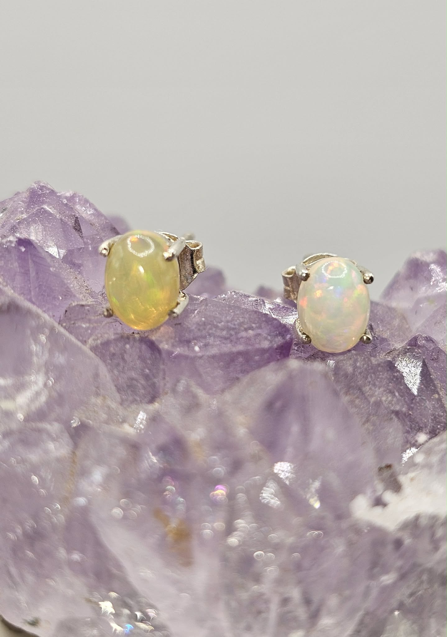 Opal Sterling Silver Stud Earrings