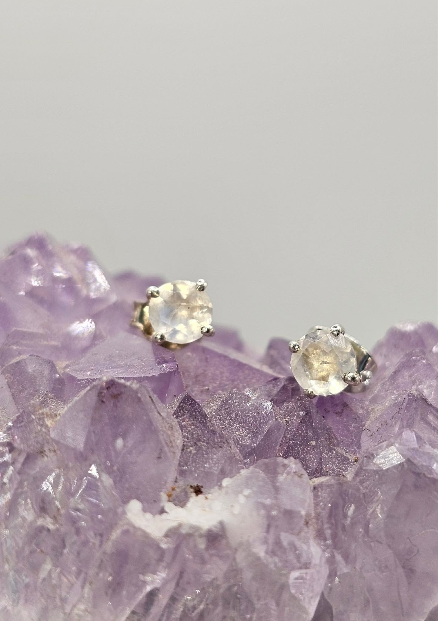 Tiny Moonstone Sterling Silver Stud Earrings