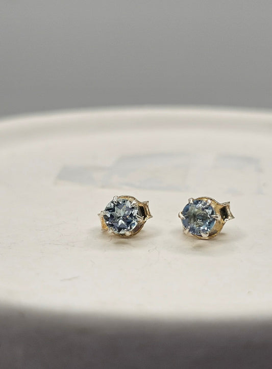 Tiny Aquamarine Sterling Silver Stud Earrings