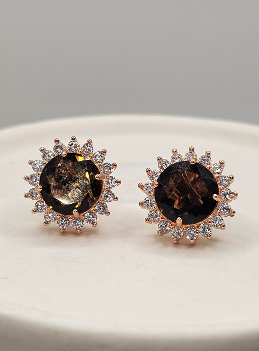 Smoky Quartz Statement 14k Gold Studs