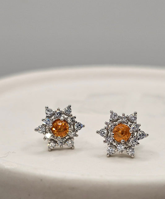 Orange Sapphire Starburst Sterling Silver Earrings