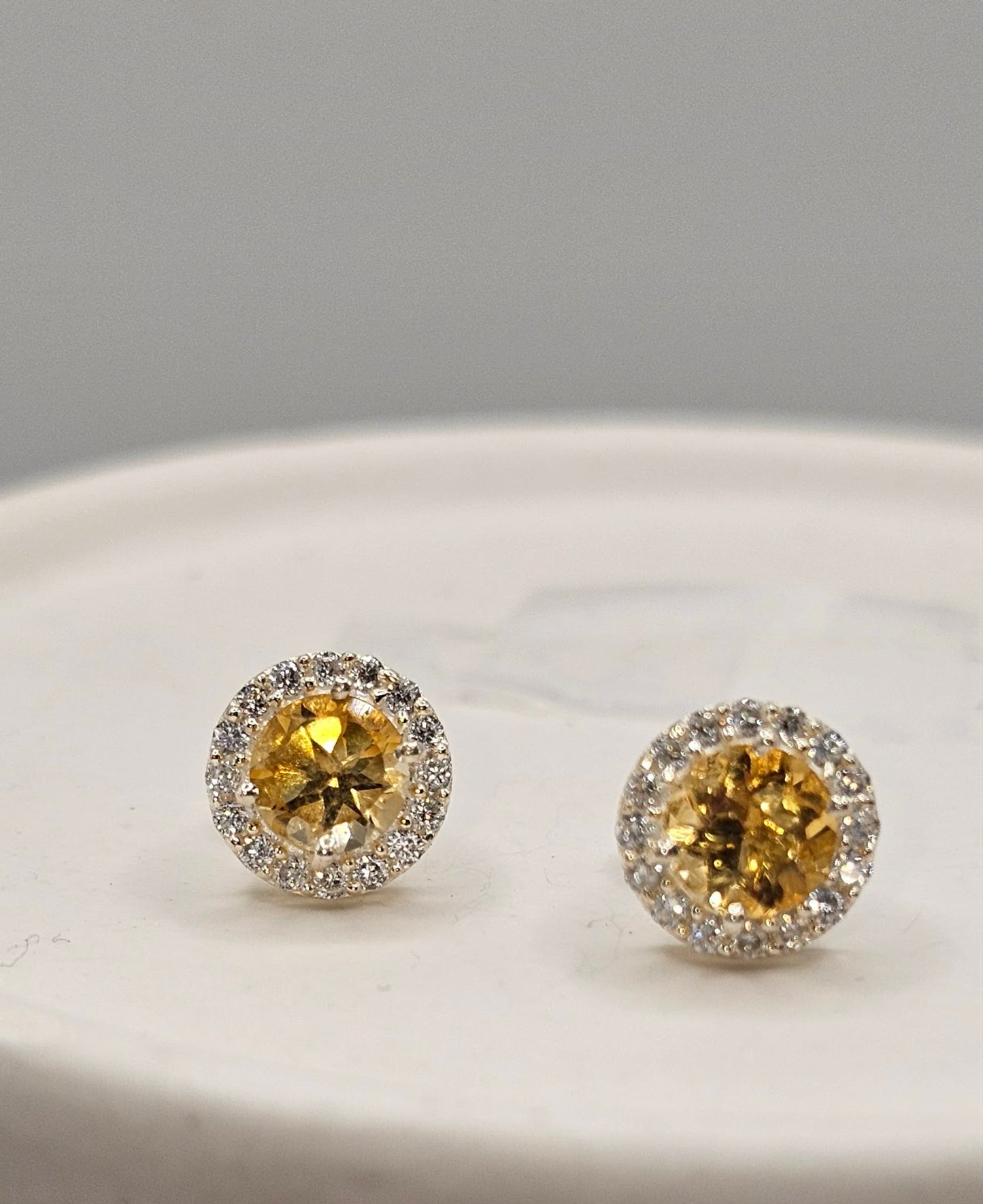 Citrine Halo Sterling Silver Stud Earrings