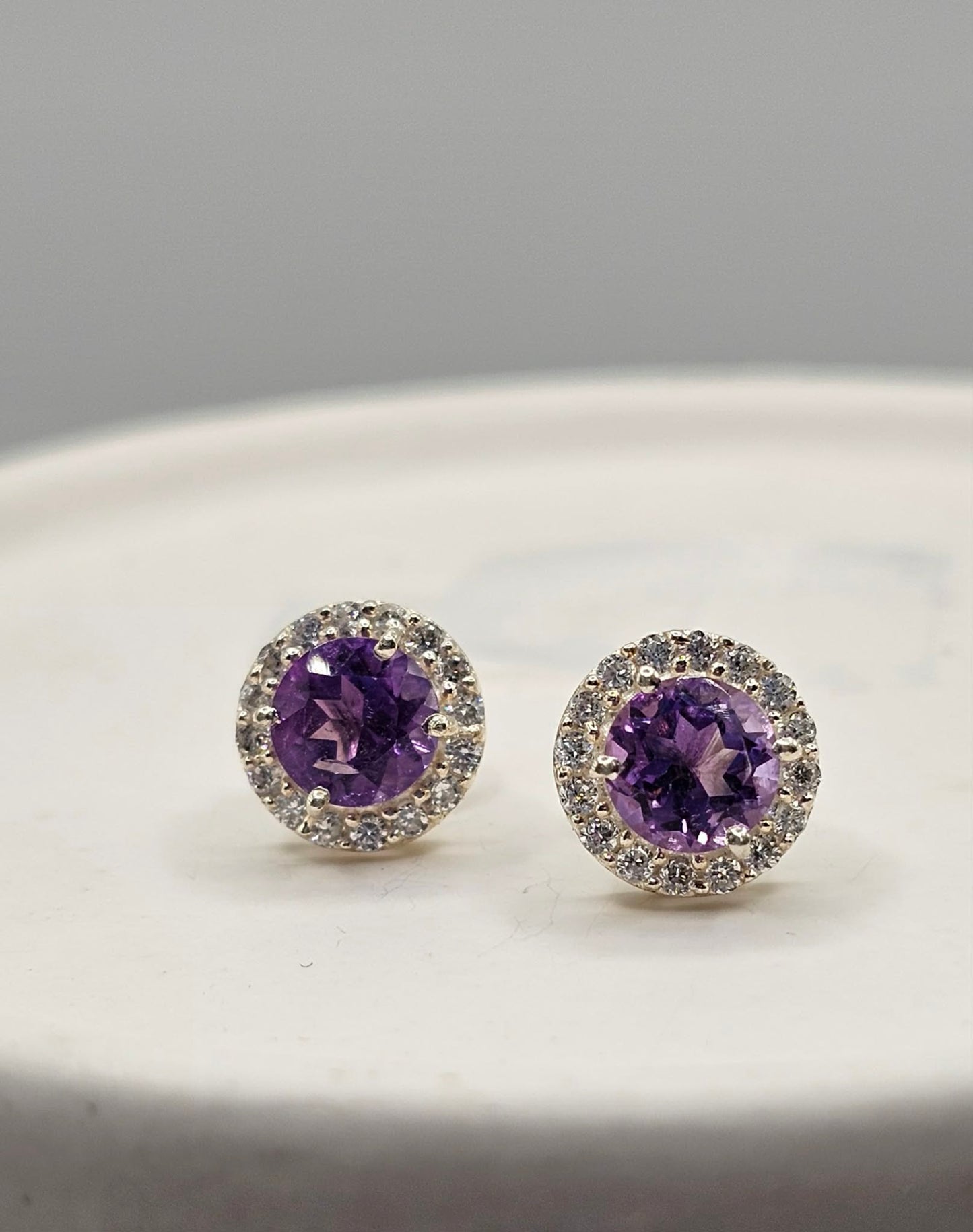 Amethyst Halo Sterling Silver Stud Earrings