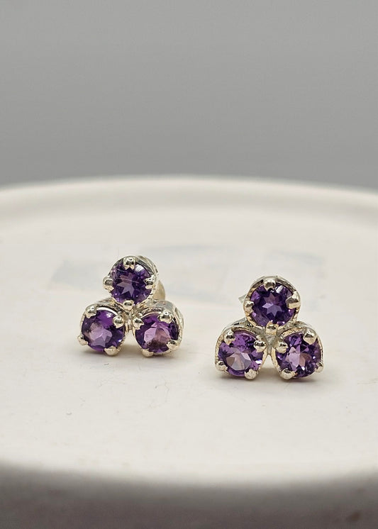 Amethyst Trio Sterling Silver Stud Earrings