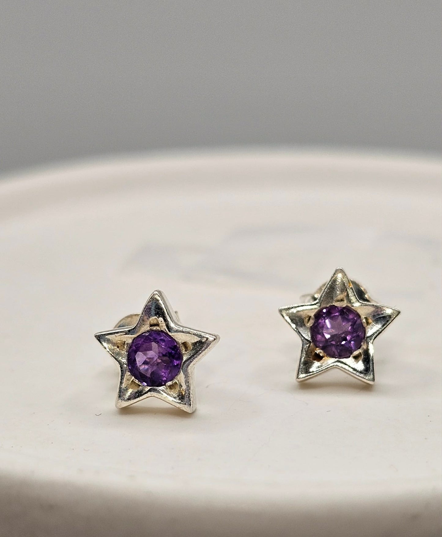 Amethyst Star Sterling Silver Stud Earrings