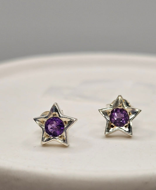 Amethyst Star Sterling Silver Stud Earrings