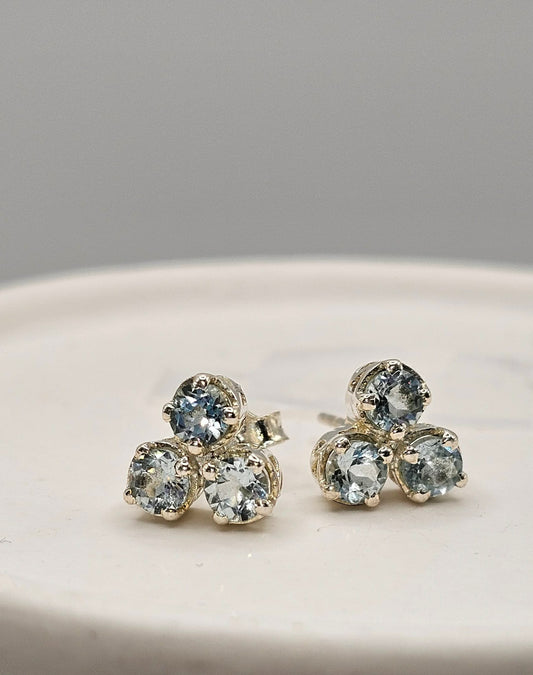 Aquamarine Trio Sterling Silver Stud Earrings