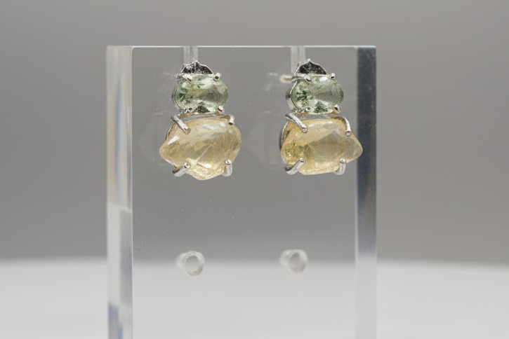 Opal and Peridot Sterling Silver Stud Earrings