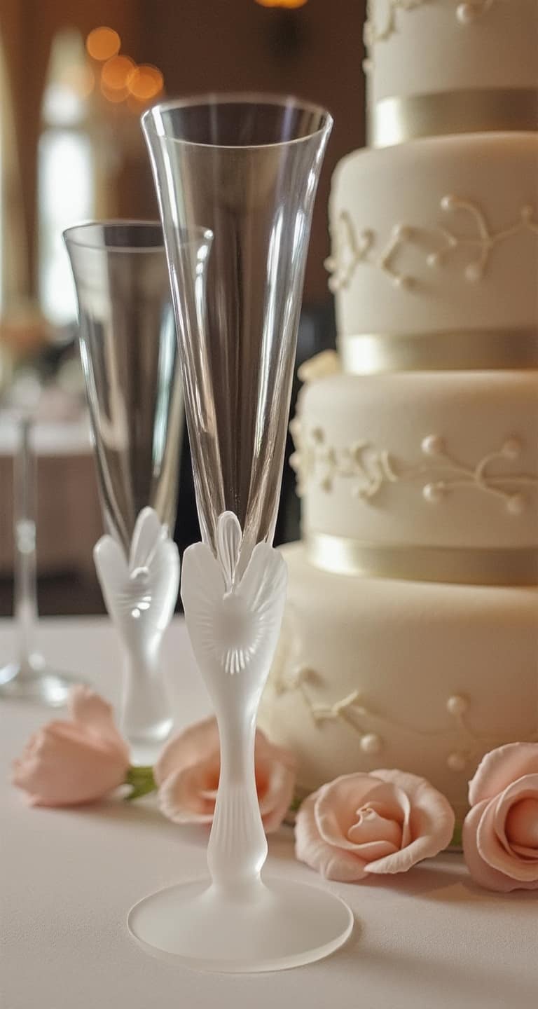 Sasaki Wings Frosted Dove Champagne flute pair