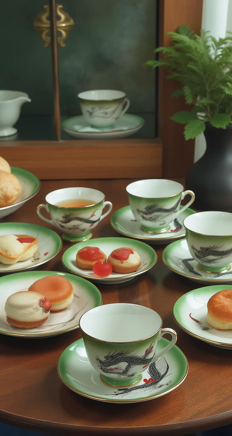 Dragonware Teaset, 4 cups and saucers