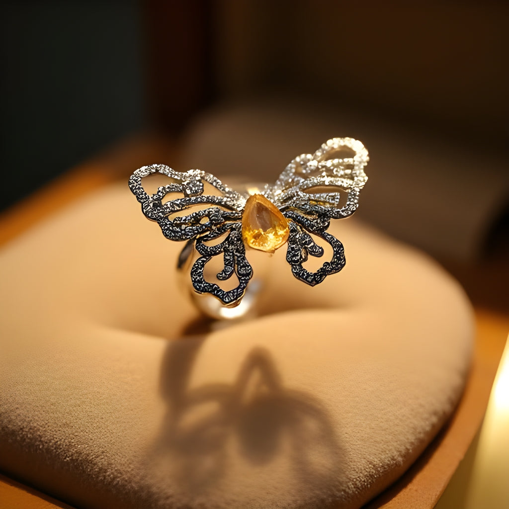 1ct Citrine Butterfly Ring in Sterling Silver