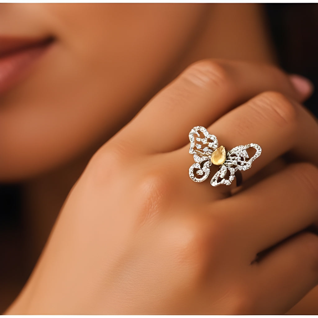 1ct Citrine Butterfly Ring in Sterling Silver