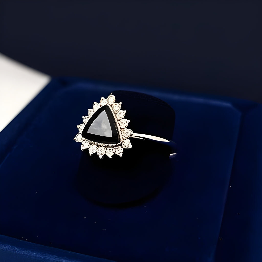 3ct Trillion Cut Onyx with a White Sapphire Halo