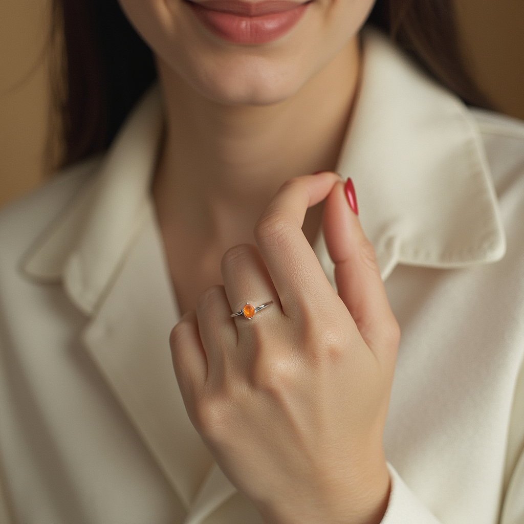 Fire Opal Solitaire in Sterling Silver