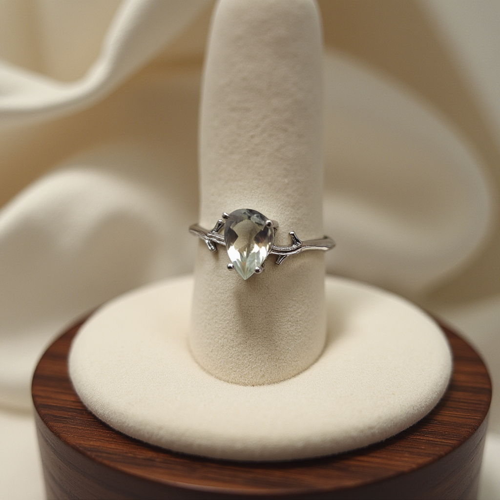 Green Amethyst Ring in Sterling Silver