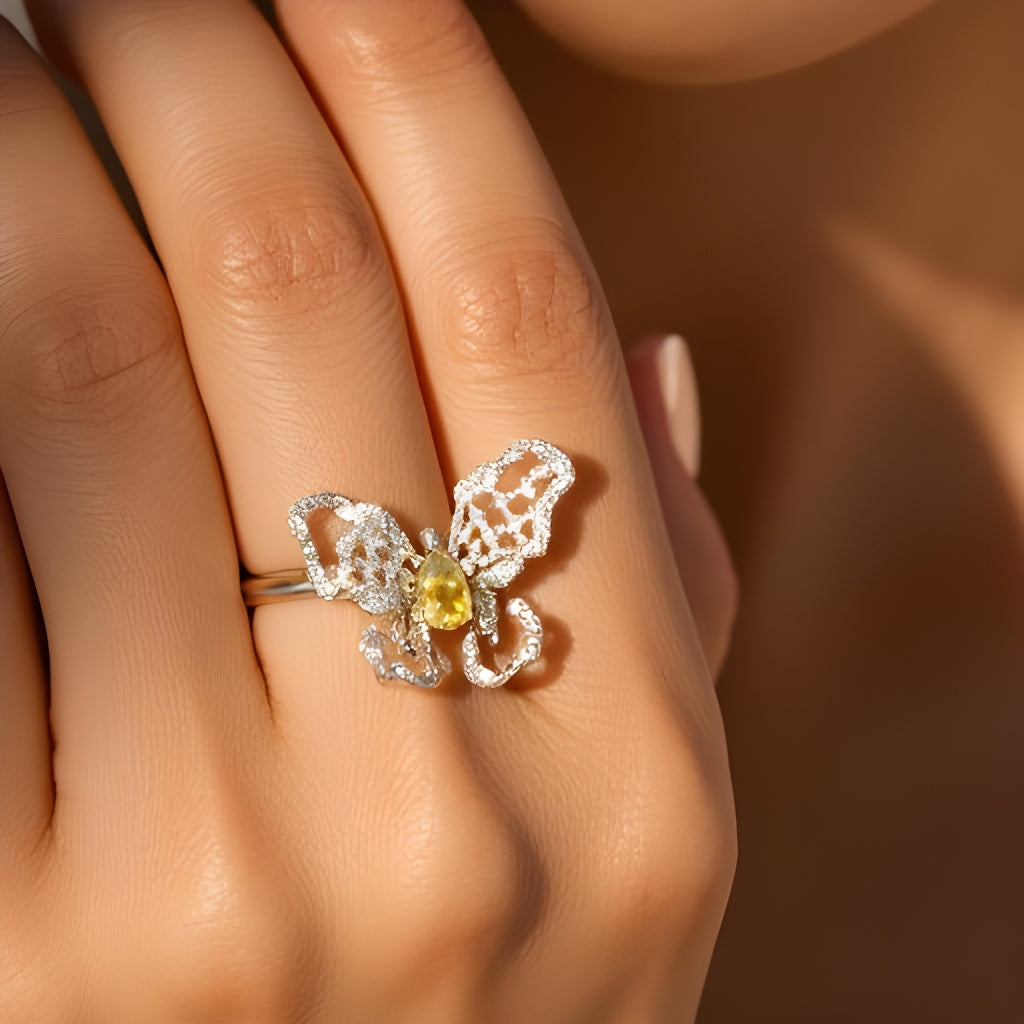 1ct Citrine Butterfly Ring in Sterling Silver
