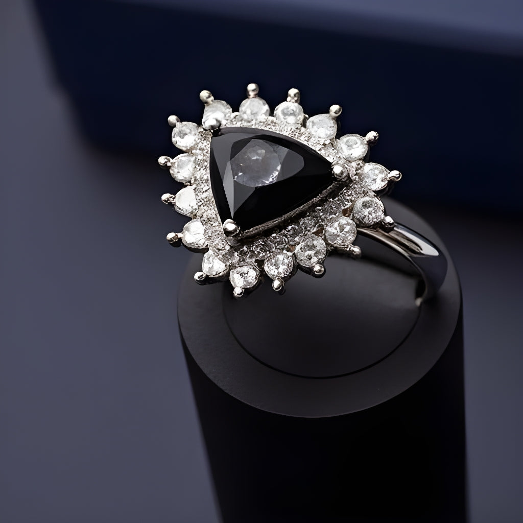 3ct Trillion Cut Onyx with a White Sapphire Halo