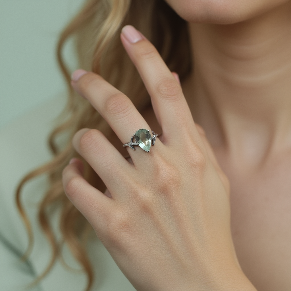 Green Amethyst Ring in Sterling Silver