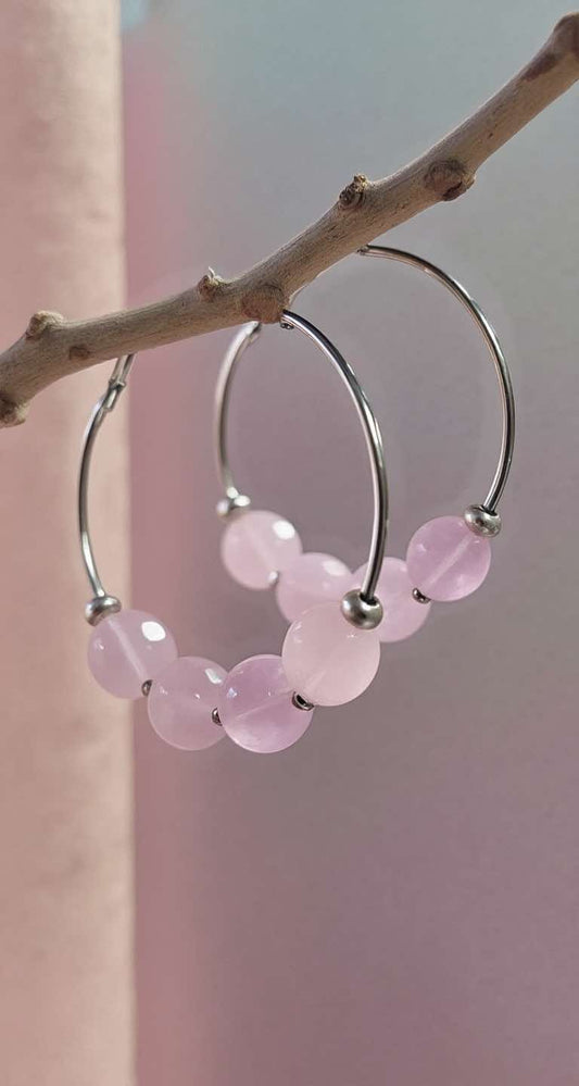rose quartz hoops