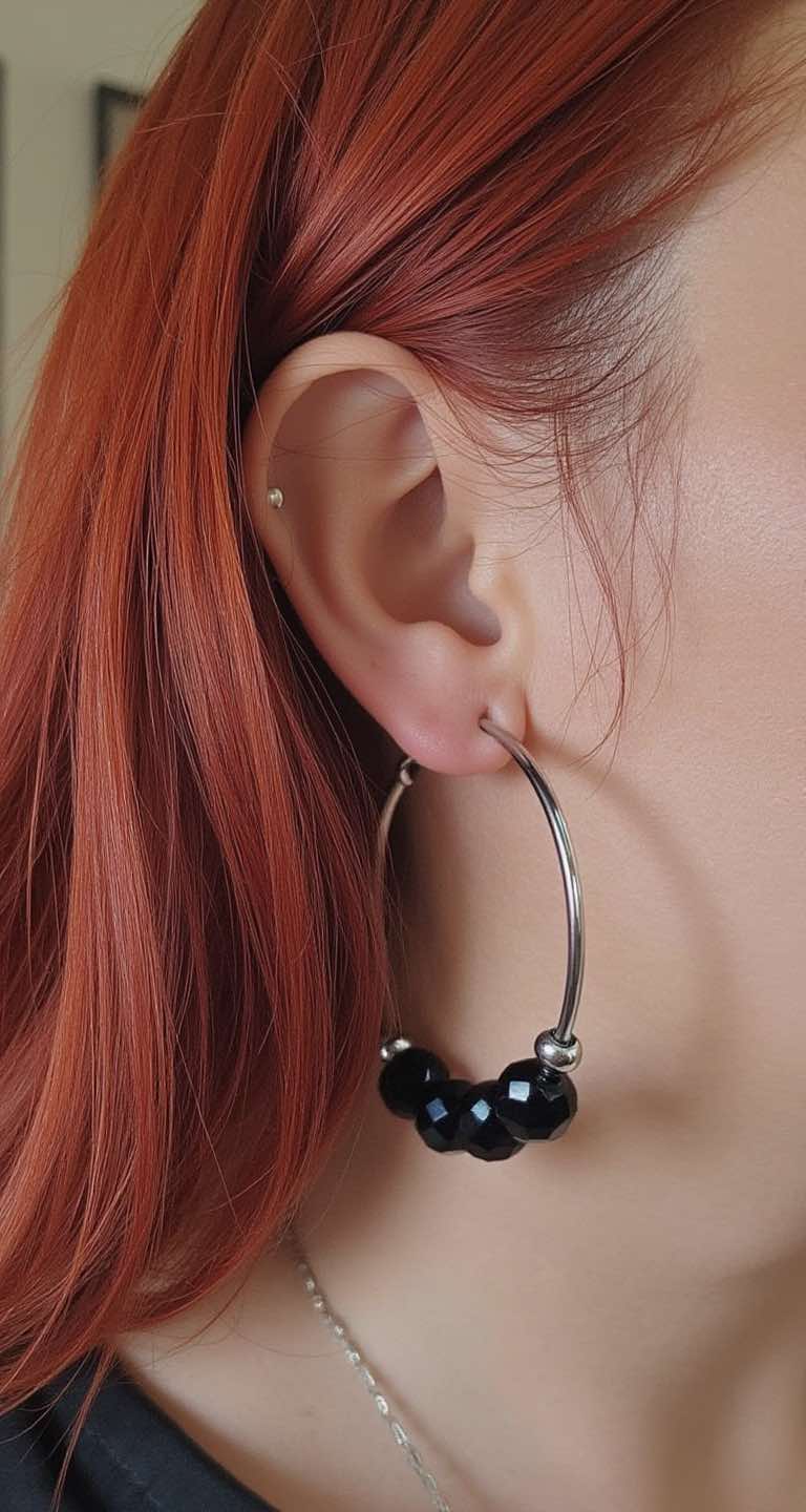 black tourmaline hoops