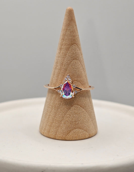 Rainbow Topaz Pear Rose Gold Ring (Sized)
