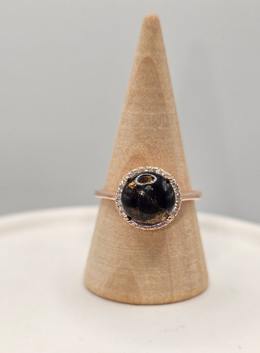 Obsidian with Copper Rose Gold Ring