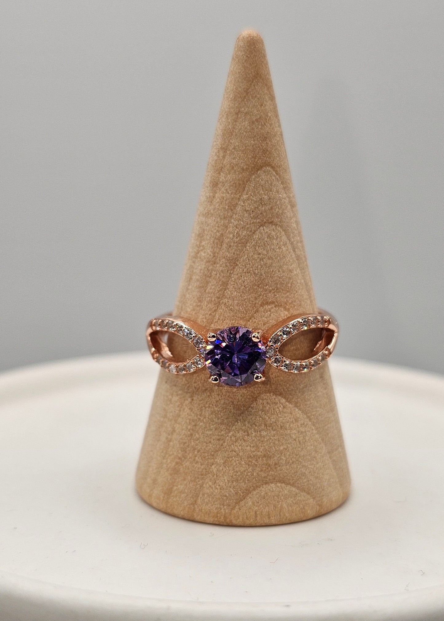 Amethyst Round Rose Gold Ring (Sized)