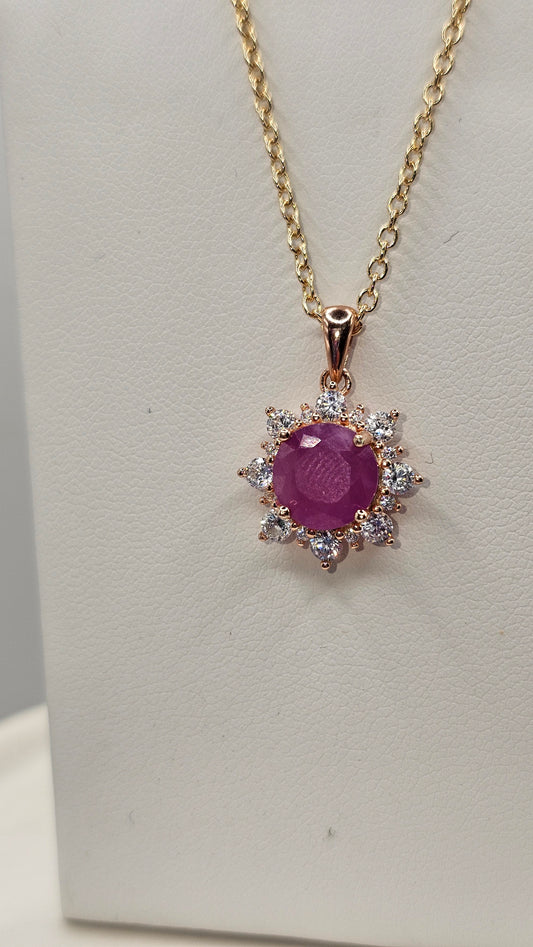 Ruby Star Halo Gold Pendant