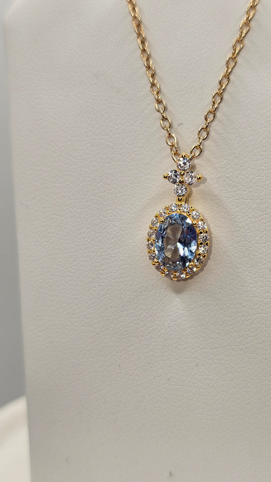 London Blue Flower Halo Gold Pendant