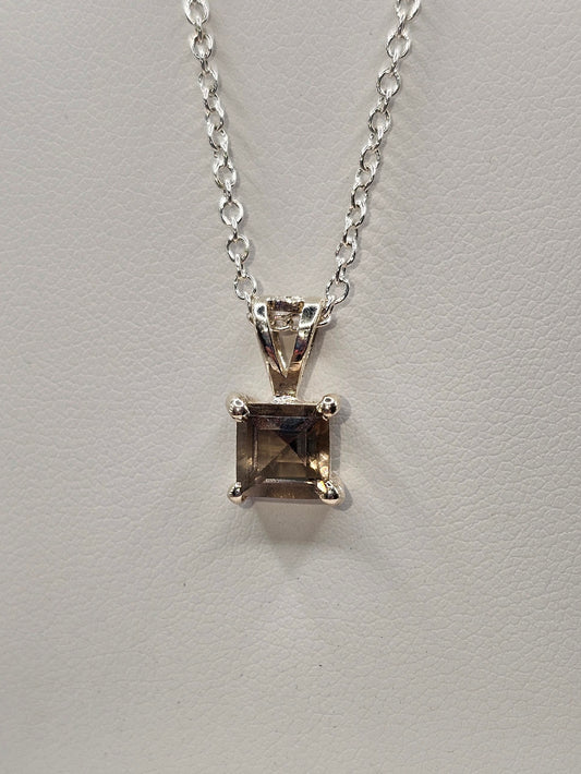 Smoky Quartz Square Sterling Silver Pendant