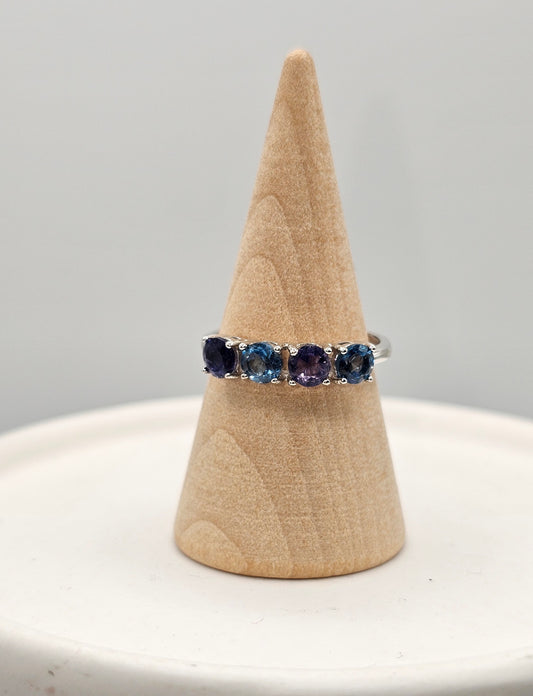 Amethyst and Aquamarine 4 Stone Sterling Silver Band Ring