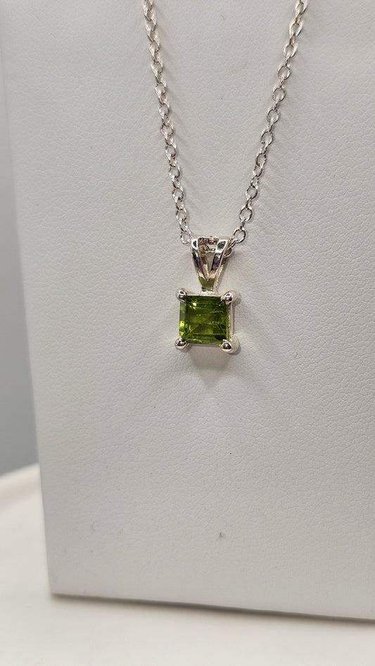 Peridot Square Sterling Silver Pendant