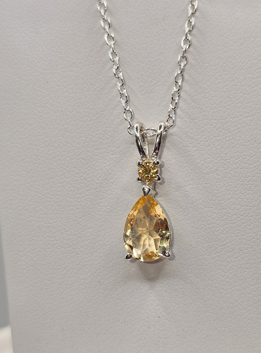 Citrine Pear Sterling Silver Pendant