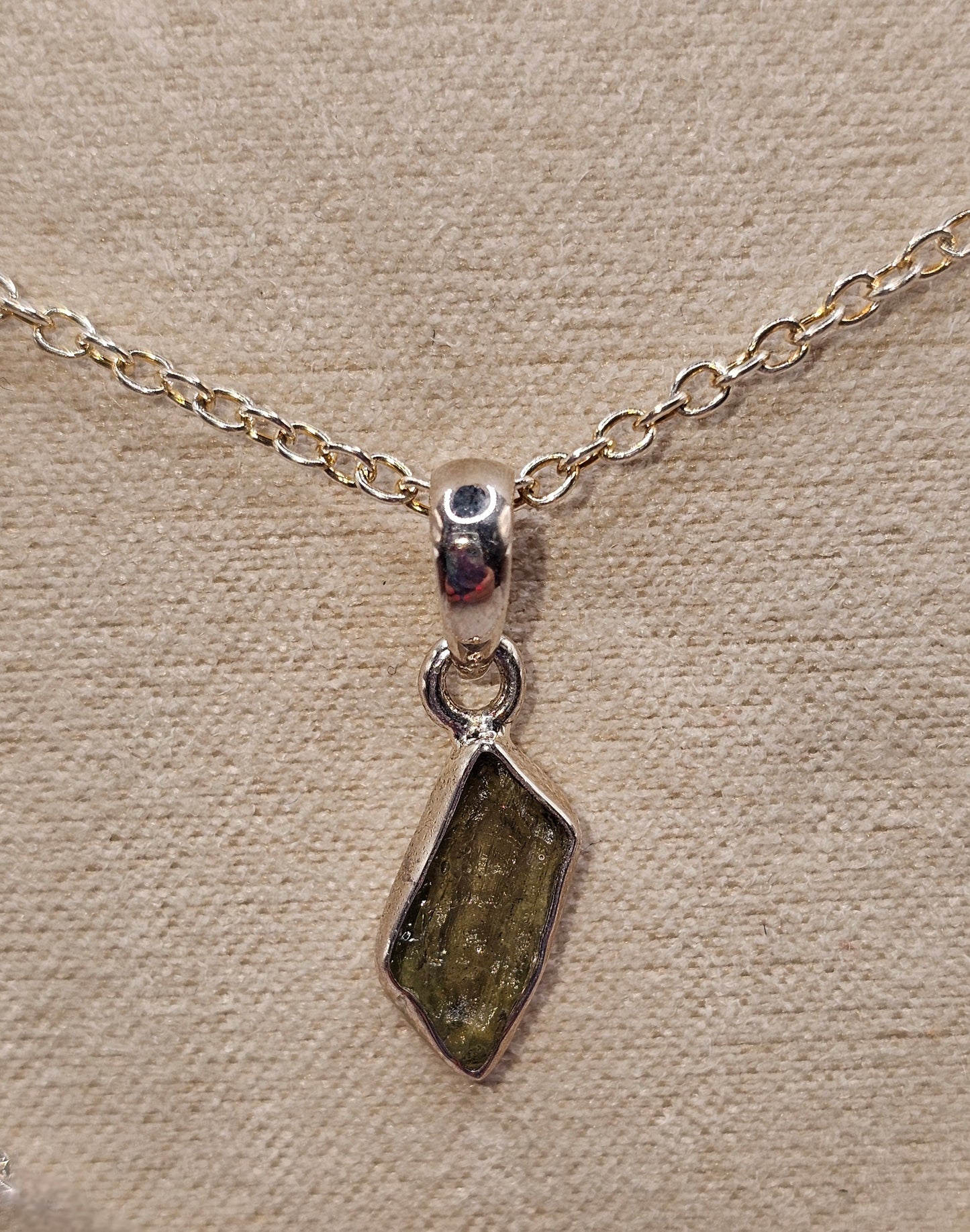 moldavite, herkimer, tektite in sterling pendant