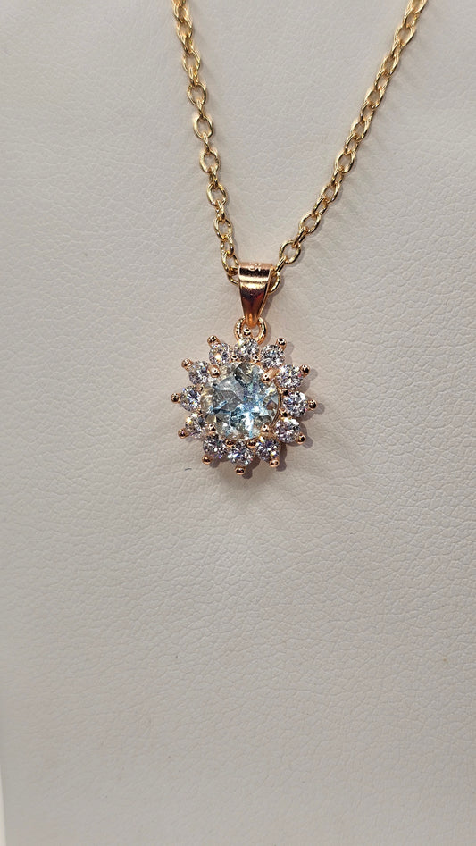 Aquamarine Star Halo Gold Pendant