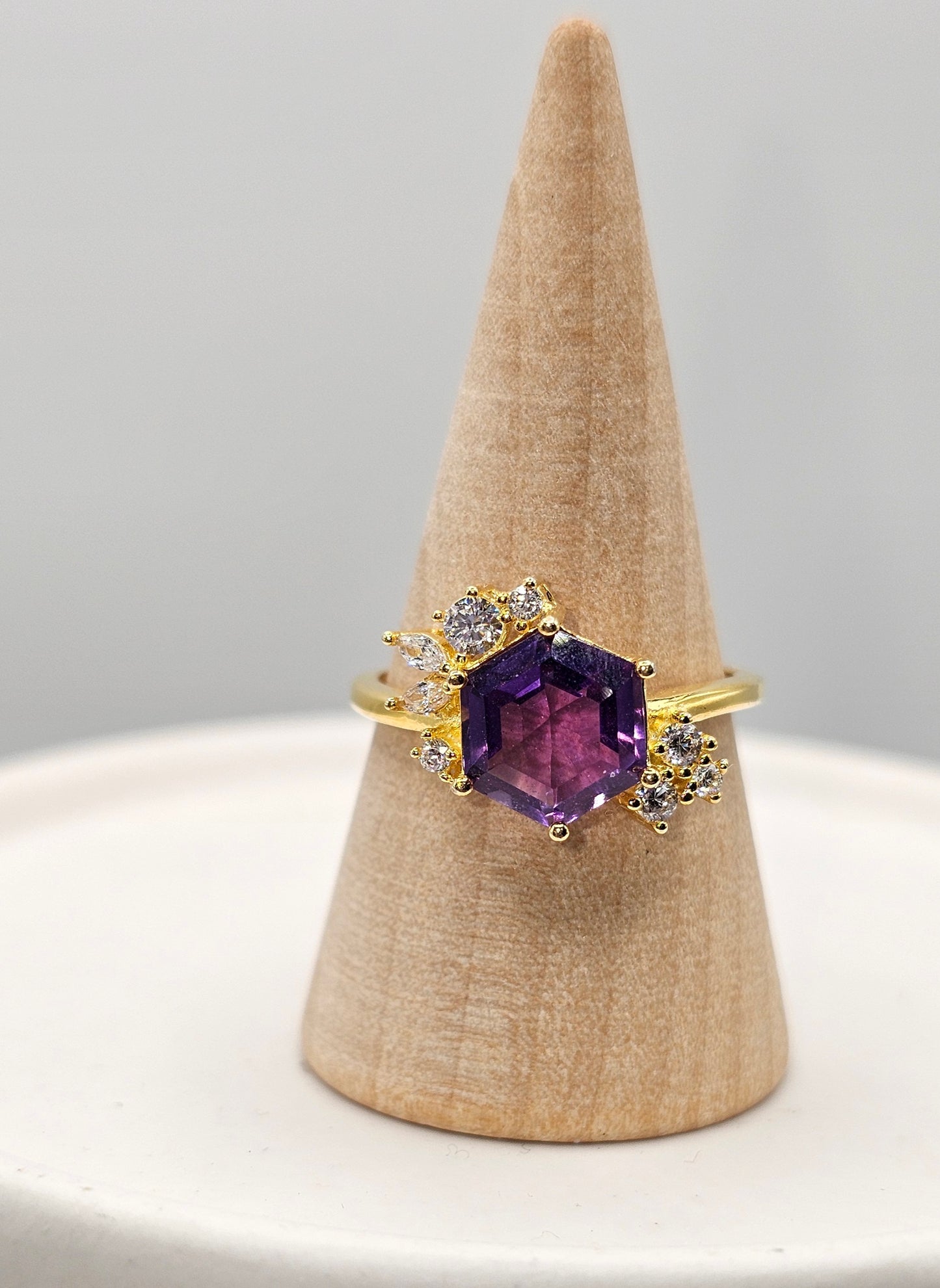 Amethyst Hexagon Rose Gold Ring