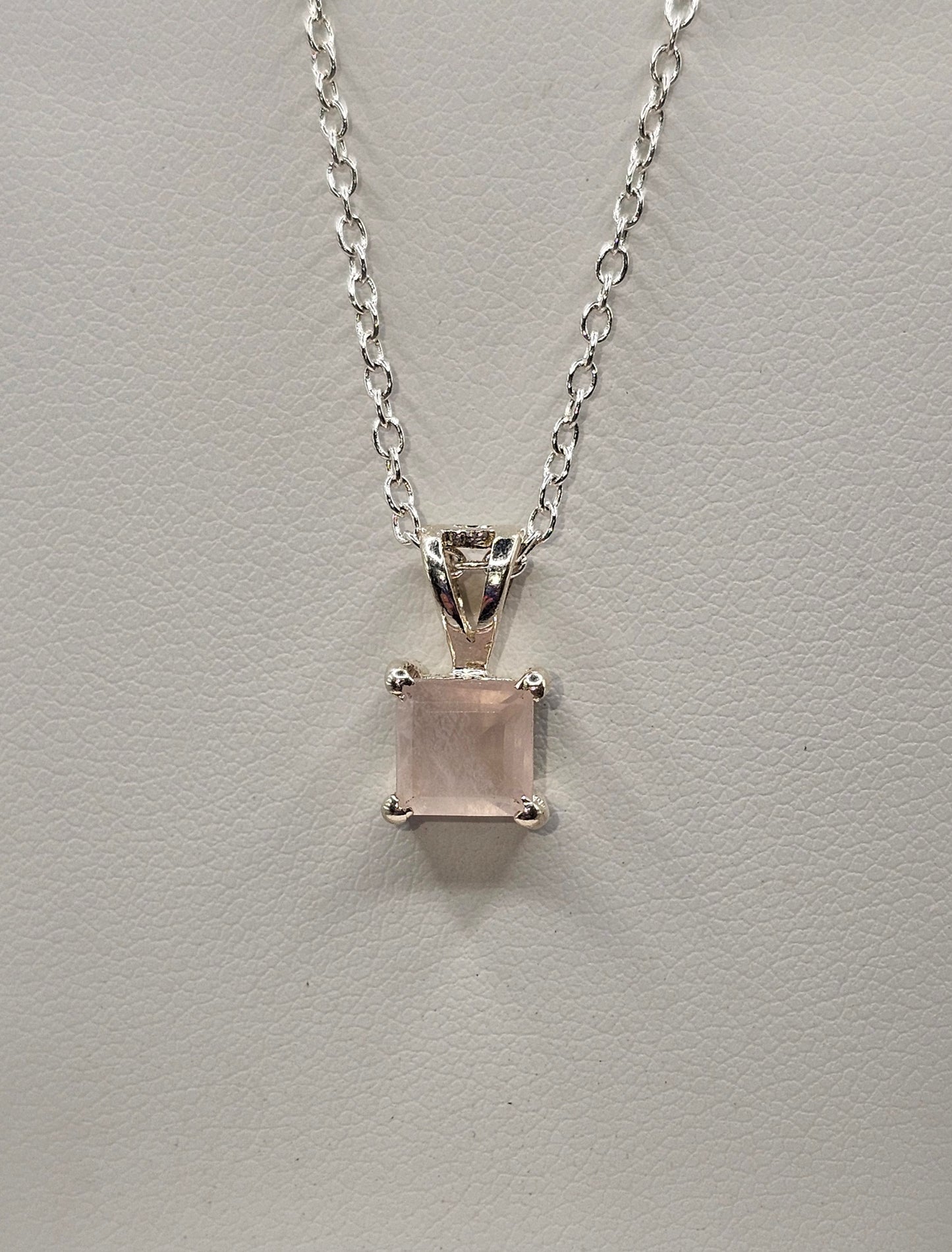 Rose Quartz Square Sterling Silver Pendant