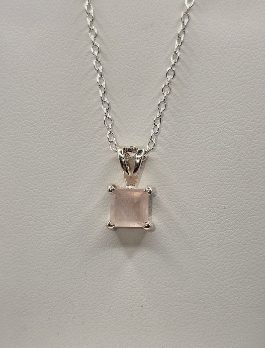 Rose Quartz Square Sterling Silver Pendant