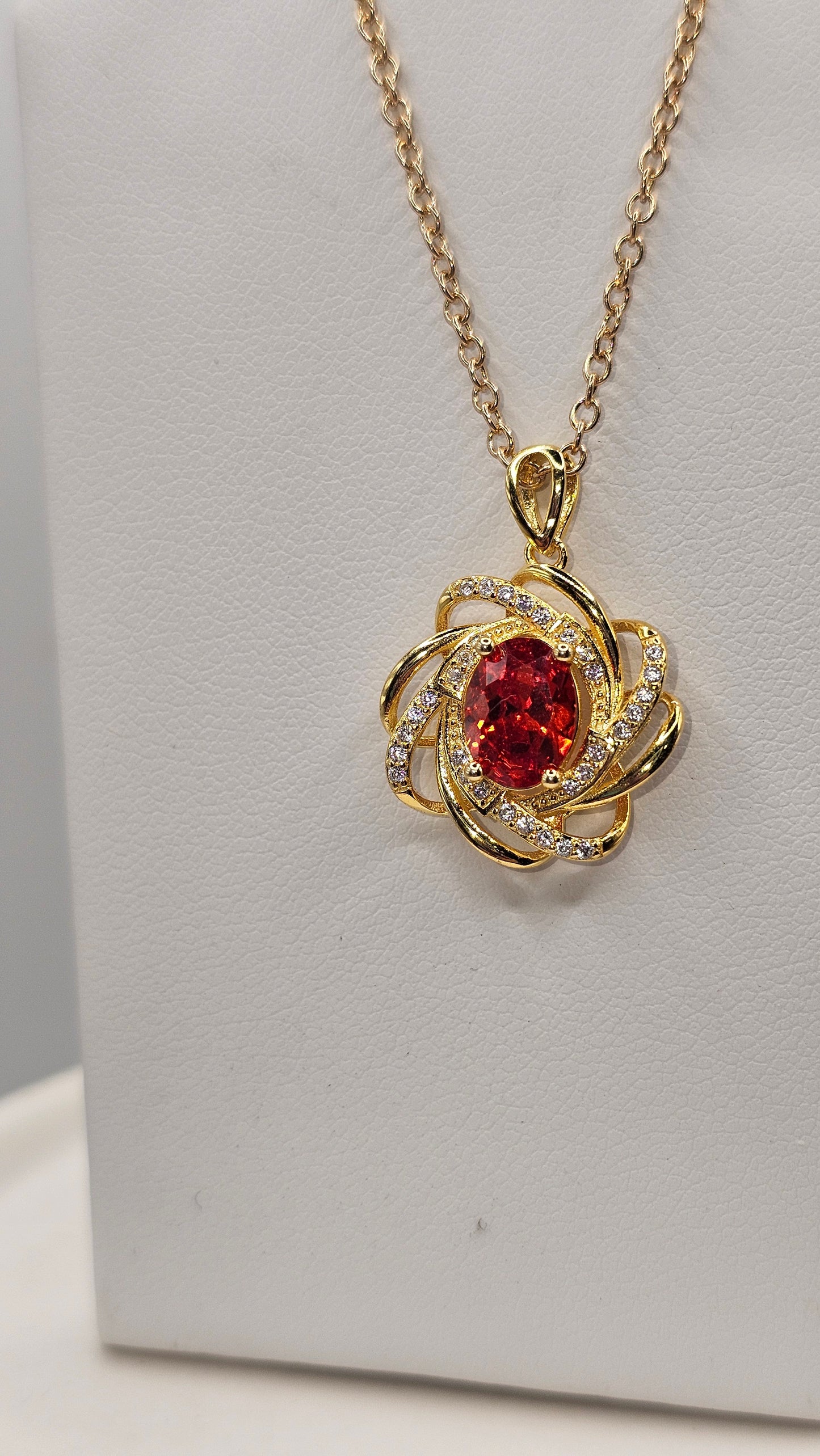 Fire Opal Woven Gold Pendant