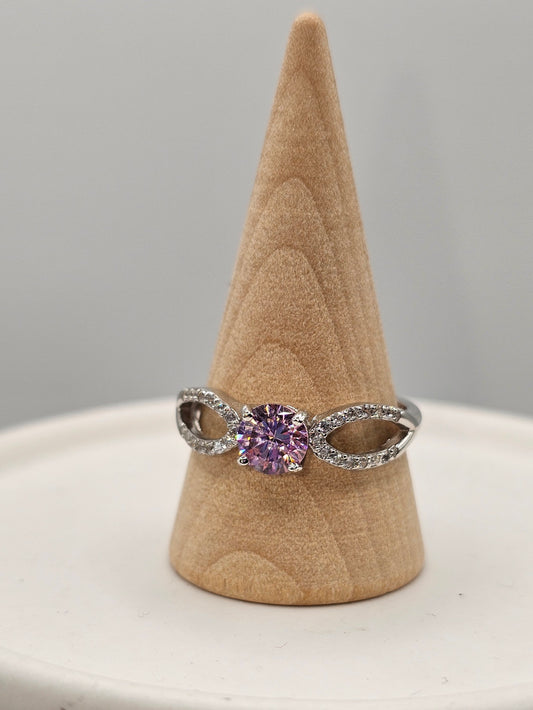 Pink Sapphire Round Sterling Silver Ring (Sized)